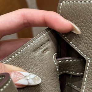 Hermes Birkin 35 Bag Handmade In Togo Calfskin Leather Silver Hardware 18 Etoupe - Image 5