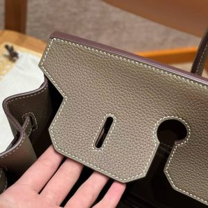 Hermes Birkin 35 Bag Handmade In Togo Calfskin Leather Silver Hardware 18 Etoupe - Image 4