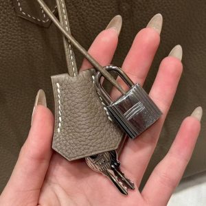 Hermes Birkin 35 Bag Handmade In Togo Calfskin Leather Silver Hardware 18 Etoupe - Image 3