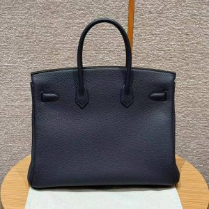 Alternative view of Hermes Birkin 35 Bag Handmade In Togo Calfskin Leather Silver Hardware 2z Blue Nuit