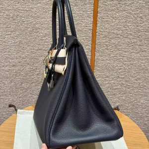 Hermes Birkin 35 Bag Handmade In Togo Calfskin Leather Silver Hardware 2z Blue Nuit - Image 21