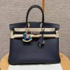 Hermes Birkin 35 Bag Handmade In Togo Calfskin Leather Silver Hardware 2z Blue Nuit