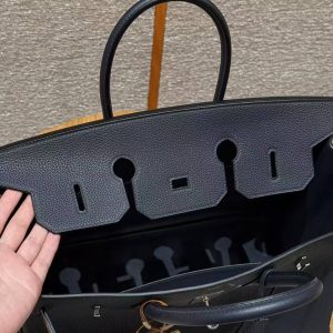 Hermes Birkin 35 Bag Handmade In Togo Calfskin Leather Silver Hardware 2z Blue Nuit - Image 18