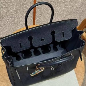 Hermes Birkin 35 Bag Handmade In Togo Calfskin Leather Silver Hardware 2z Blue Nuit - Image 17