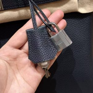 Hermes Birkin 35 Bag Handmade In Togo Calfskin Leather Silver Hardware 2z Blue Nuit - Image 15