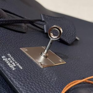 Hermes Birkin 35 Bag Handmade In Togo Calfskin Leather Silver Hardware 2z Blue Nuit - Image 13