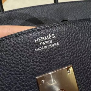 Hermes Birkin 35 Bag Handmade In Togo Calfskin Leather Silver Hardware 2z Blue Nuit - Image 12