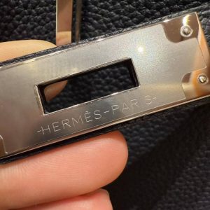Hermes Birkin 35 Bag Handmade In Togo Calfskin Leather Silver Hardware 2z Blue Nuit - Image 11