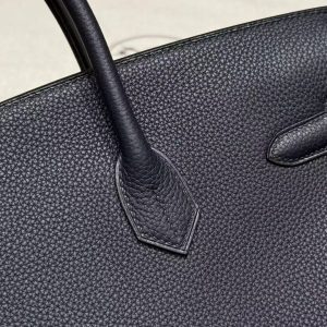Hermes Birkin 35 Bag Handmade In Togo Calfskin Leather Silver Hardware 2z Blue Nuit - Image 10