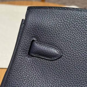 Hermes Birkin 35 Bag Handmade In Togo Calfskin Leather Silver Hardware 2z Blue Nuit - Image 9
