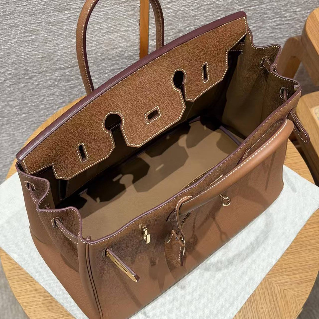 Hermes Birkin 35 Bag Handmade In Togo Calfskin Leather Gold Hardware 37 Gold - Image 16