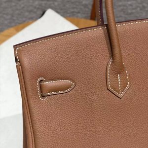 Hermes Birkin 35 Bag Handmade In Togo Calfskin Leather Gold Hardware 37 Gold - Image 5