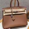 Hermes Birkin 35 Bag Handmade In Togo Calfskin Leather Silver Hardware 37 Gold