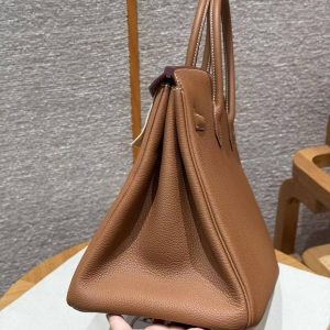 Hermes Birkin 35 Bag Handmade In Togo Calfskin Leather Silver Hardware 37 Gold - Image 18