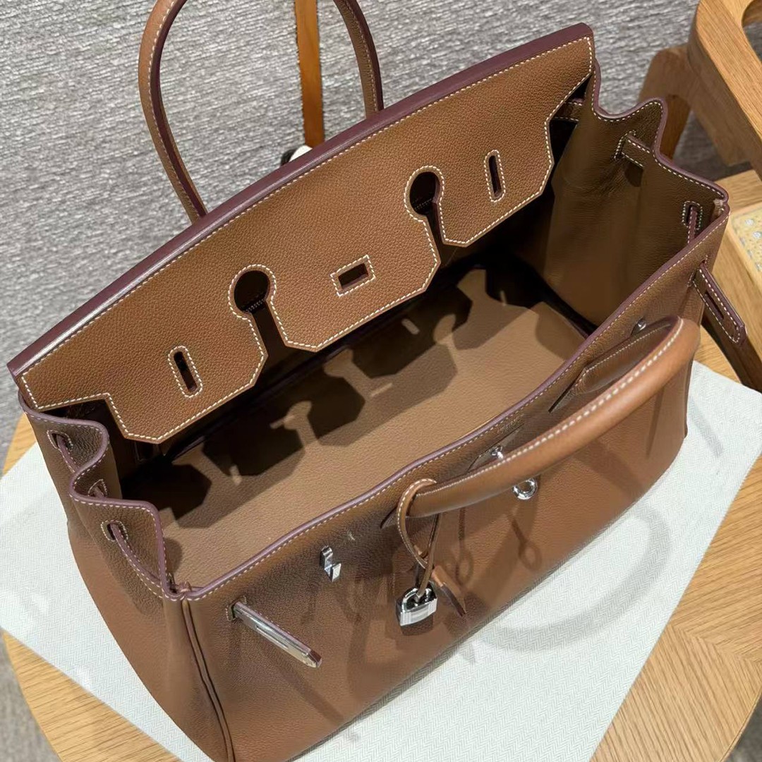 Hermes Birkin 35 Bag Handmade In Togo Calfskin Leather Silver Hardware 37 Gold - Image 16