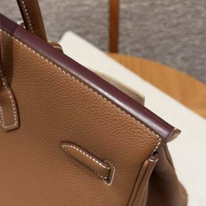 Hermes Birkin 35 Bag Handmade In Togo Calfskin Leather Silver Hardware 37 Gold - Image 13