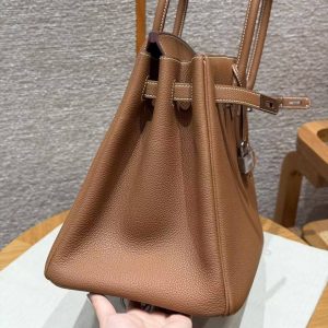 Hermes Birkin 35 Bag Handmade In Togo Calfskin Leather Silver Hardware 37 Gold - Image 11