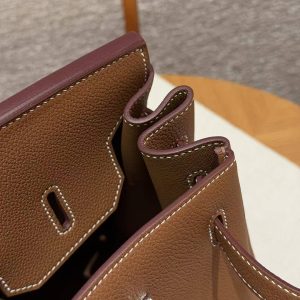 Hermes Birkin 35 Bag Handmade In Togo Calfskin Leather Silver Hardware 37 Gold - Image 9