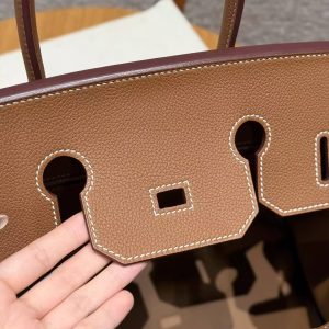 Hermes Birkin 35 Bag Handmade In Togo Calfskin Leather Silver Hardware 37 Gold - Image 7