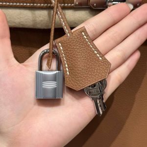 Hermes Birkin 35 Bag Handmade In Togo Calfskin Leather Silver Hardware 37 Gold - Image 5