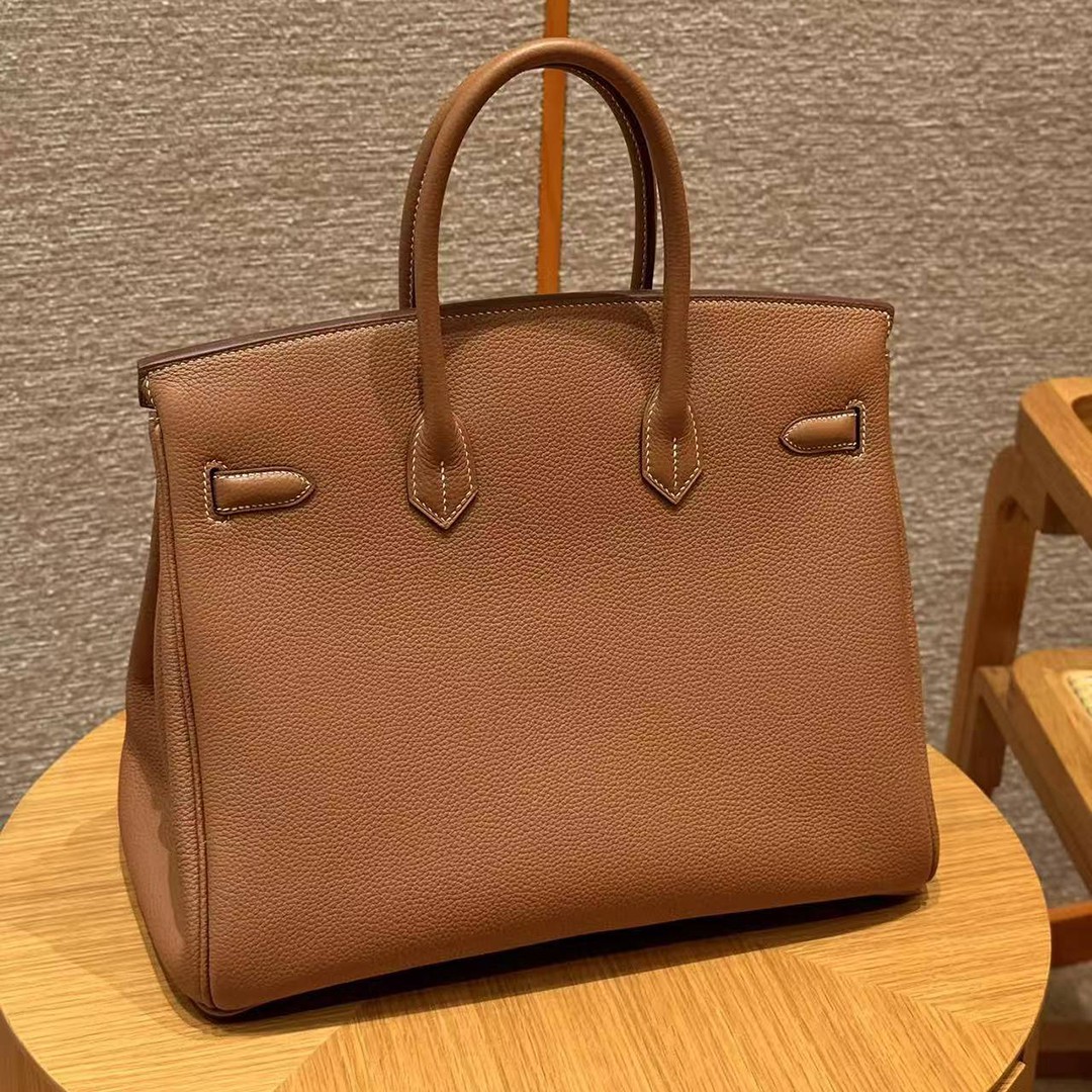 Hermes Birkin 35 Bag Handmade In Togo Calfskin Leather Gold Hardware 37 Gold and 93 Orange - Image 2