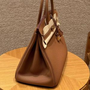 Hermes Birkin 35 Bag Handmade In Togo Calfskin Leather Gold Hardware 37 Gold and 93 Orange - Image 13