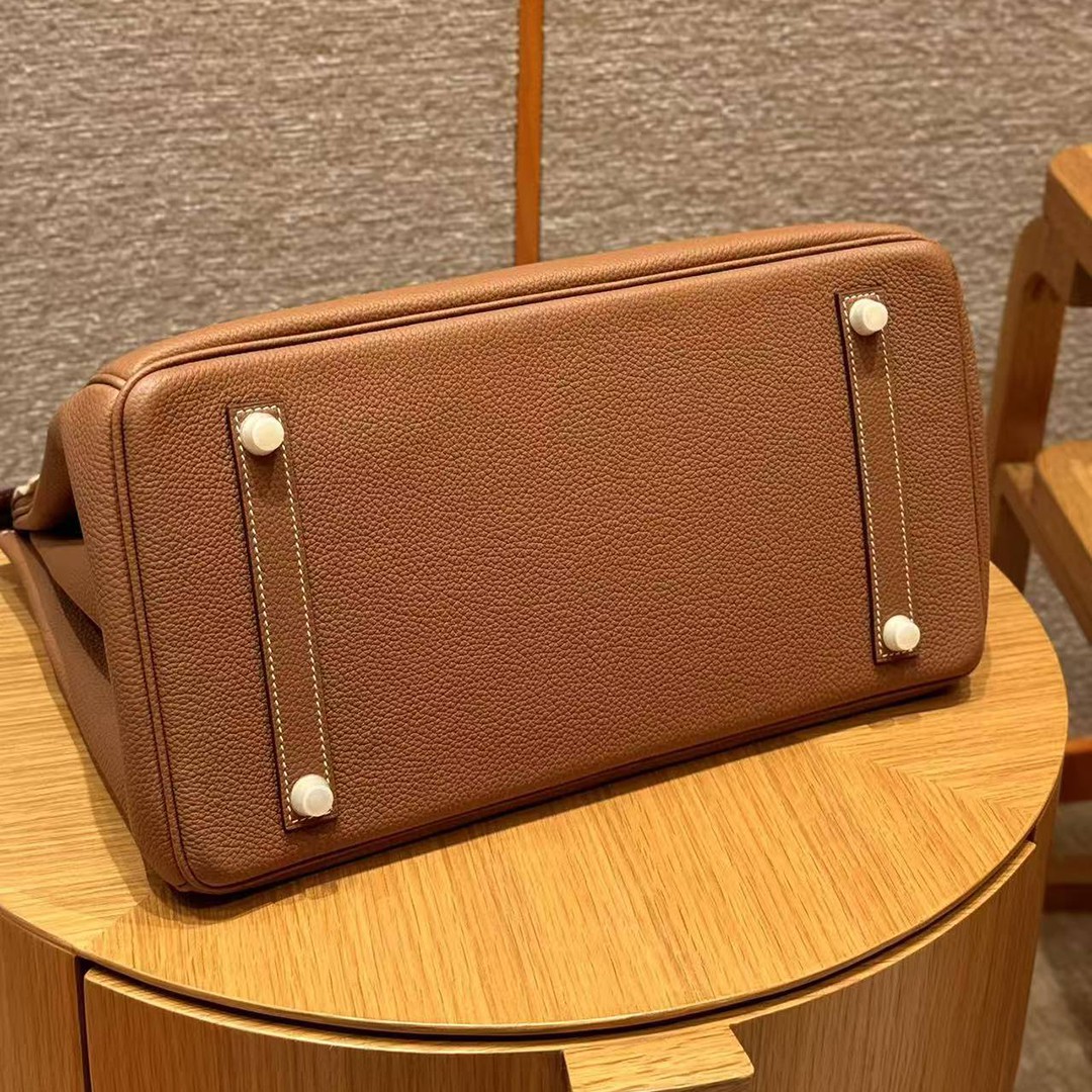 Hermes Birkin 35 Bag Handmade In Togo Calfskin Leather Gold Hardware 37 Gold and 93 Orange - Image 11