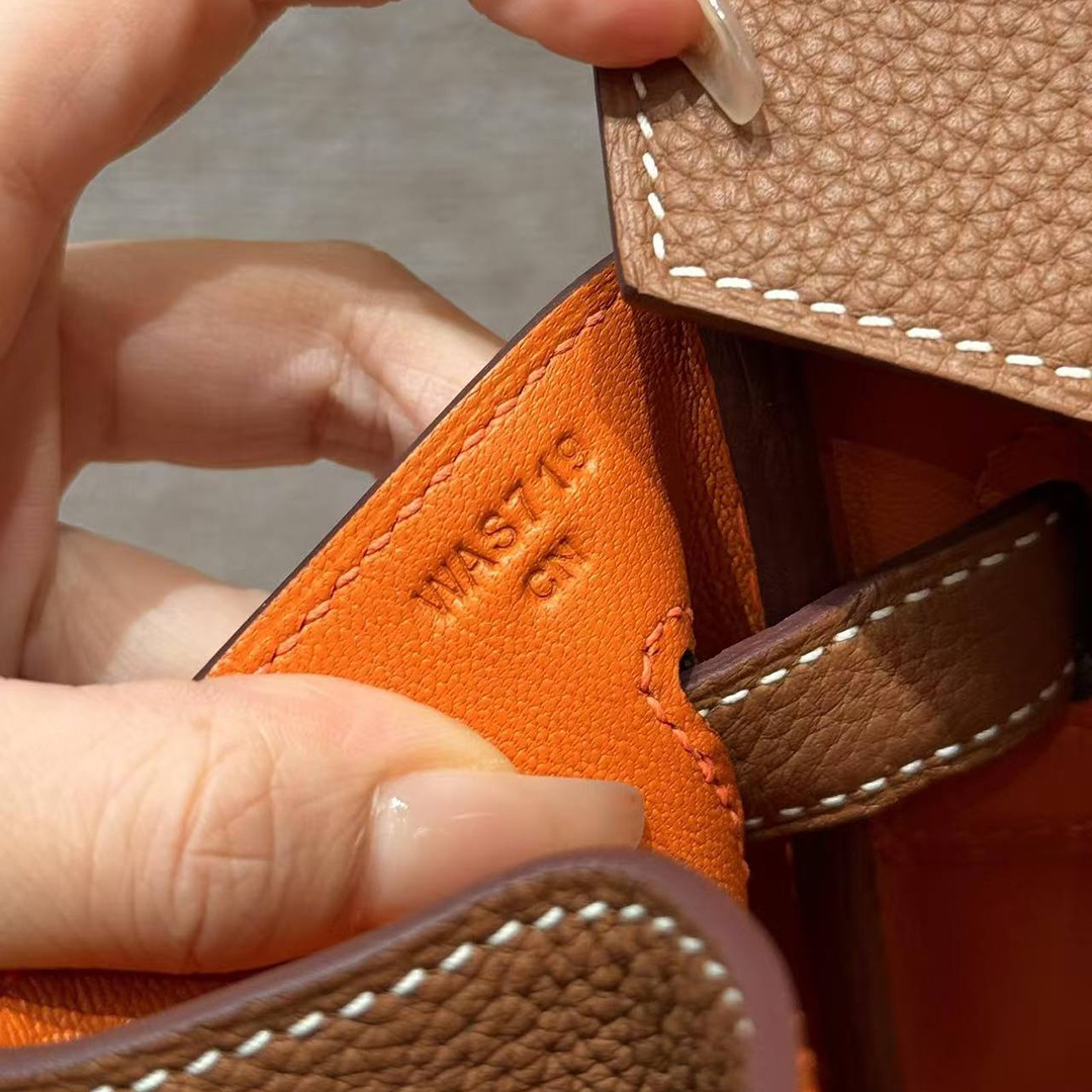 Hermes Birkin 35 Bag Handmade In Togo Calfskin Leather Gold Hardware 37 Gold and 93 Orange - Image 8