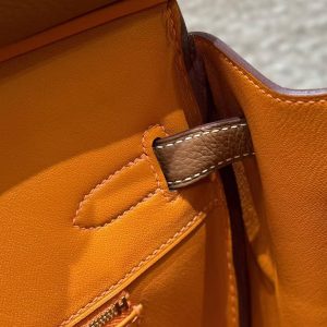 Hermes Birkin 35 Bag Handmade In Togo Calfskin Leather Gold Hardware 37 Gold and 93 Orange - Image 7
