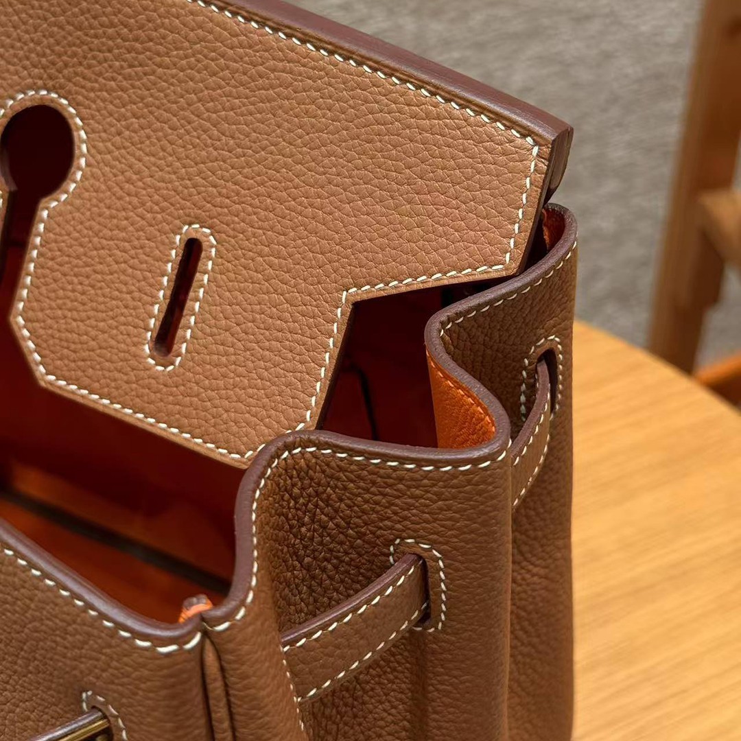 Hermes Birkin 35 Bag Handmade In Togo Calfskin Leather Gold Hardware 37 Gold and 93 Orange - Image 5