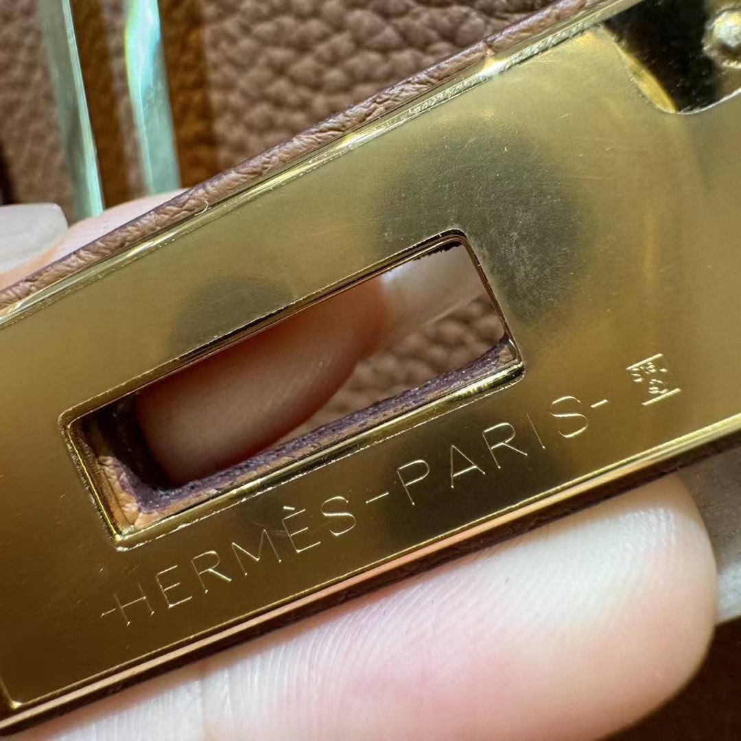 Hermes Birkin 35 Bag Handmade In Togo Calfskin Leather Gold Hardware 37 Gold and 93 Orange - Image 4