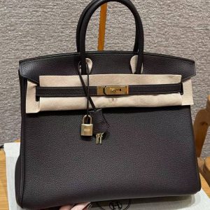 Hermes Birkin 35 Bag Handmade In Togo Calfskin Leather Gold Hardware 46 Ebene