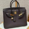 Hermes Birkin 35 Bag Handmade In Togo Calfskin Leather Gold Hardware 47 Chocolate