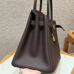 Alternative view of Hermes Birkin 35 Bag Handmade In Togo Calfskin Leather Gold Hardware 47 Chocolate