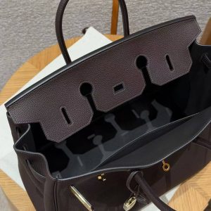 Hermes Birkin 35 Bag Handmade In Togo Calfskin Leather Gold Hardware 47 Chocolate - Image 20