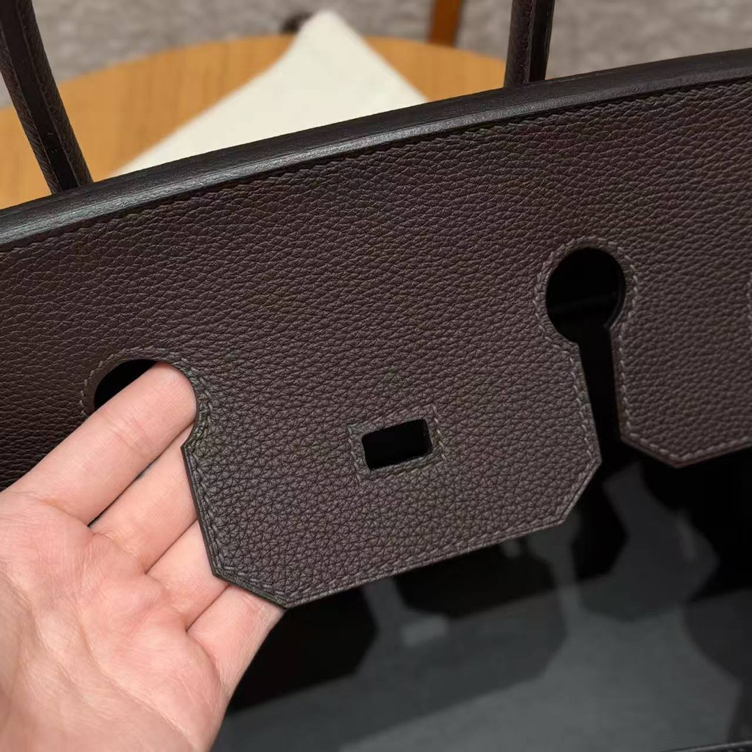 Hermes Birkin 35 Bag Handmade In Togo Calfskin Leather Gold Hardware 47 Chocolate - Image 19