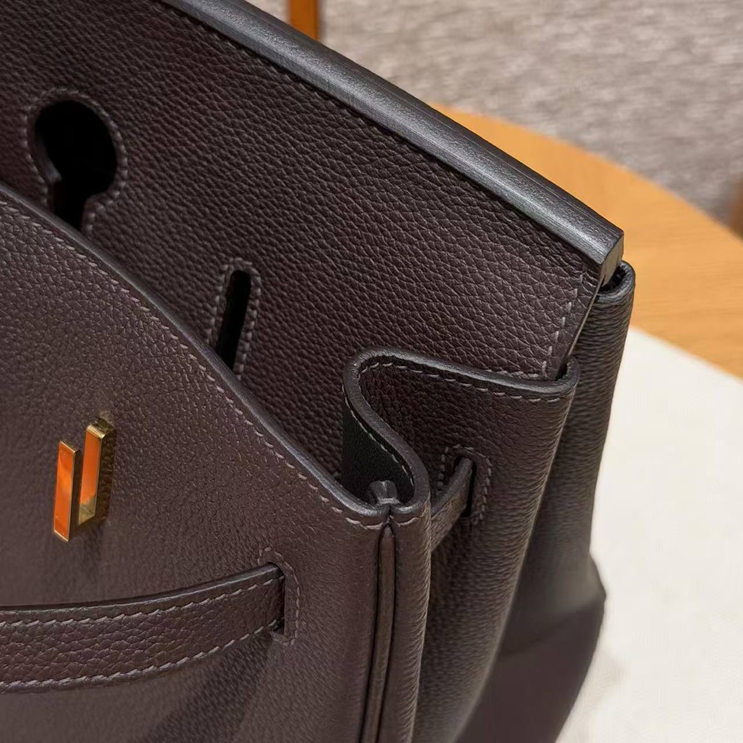 Hermes Birkin 35 Bag Handmade In Togo Calfskin Leather Gold Hardware 47 Chocolate - Image 18
