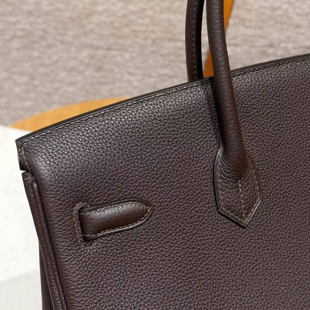 Hermes Birkin 35 Bag Handmade In Togo Calfskin Leather Gold Hardware 47 Chocolate - Image 16
