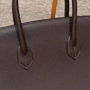 Hermes Birkin 35 Bag Handmade In Togo Calfskin Leather Gold Hardware 47 Chocolate - Image 15