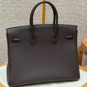 Hermes Birkin 35 Bag Handmade In Togo Calfskin Leather Gold Hardware 47 Chocolate - Image 11