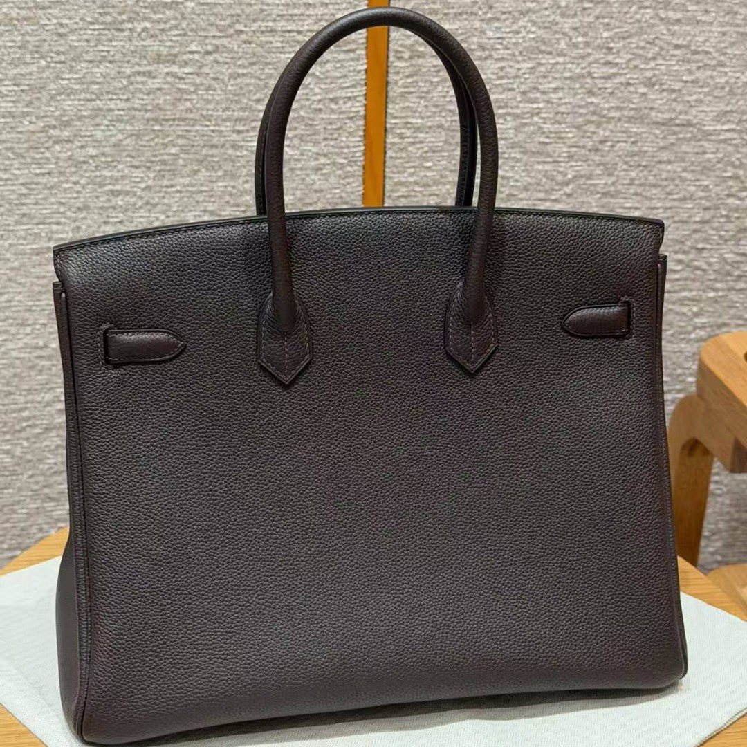 Hermes Birkin 35 Bag Handmade In Togo Calfskin Leather Gold Hardware 47 Chocolate - Image 11