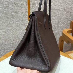 Hermes Birkin 35 Bag Handmade In Togo Calfskin Leather Gold Hardware 47 Chocolate - Image 9