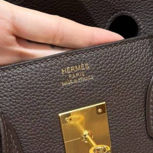Hermes Birkin 35 Bag Handmade In Togo Calfskin Leather Gold Hardware 47 Chocolate - Image 6
