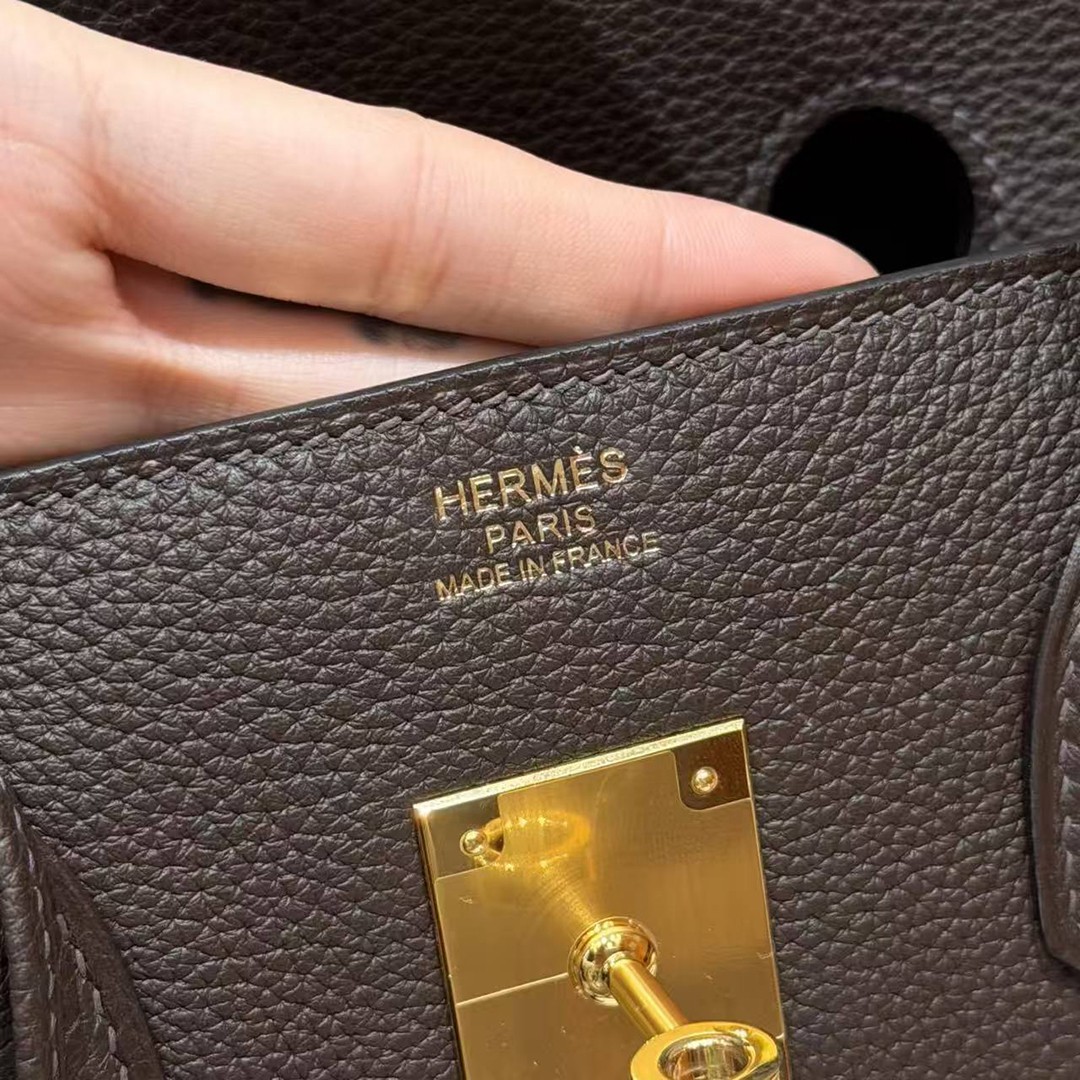 Hermes Birkin 35 Bag Handmade In Togo Calfskin Leather Gold Hardware 47 Chocolate - Image 6