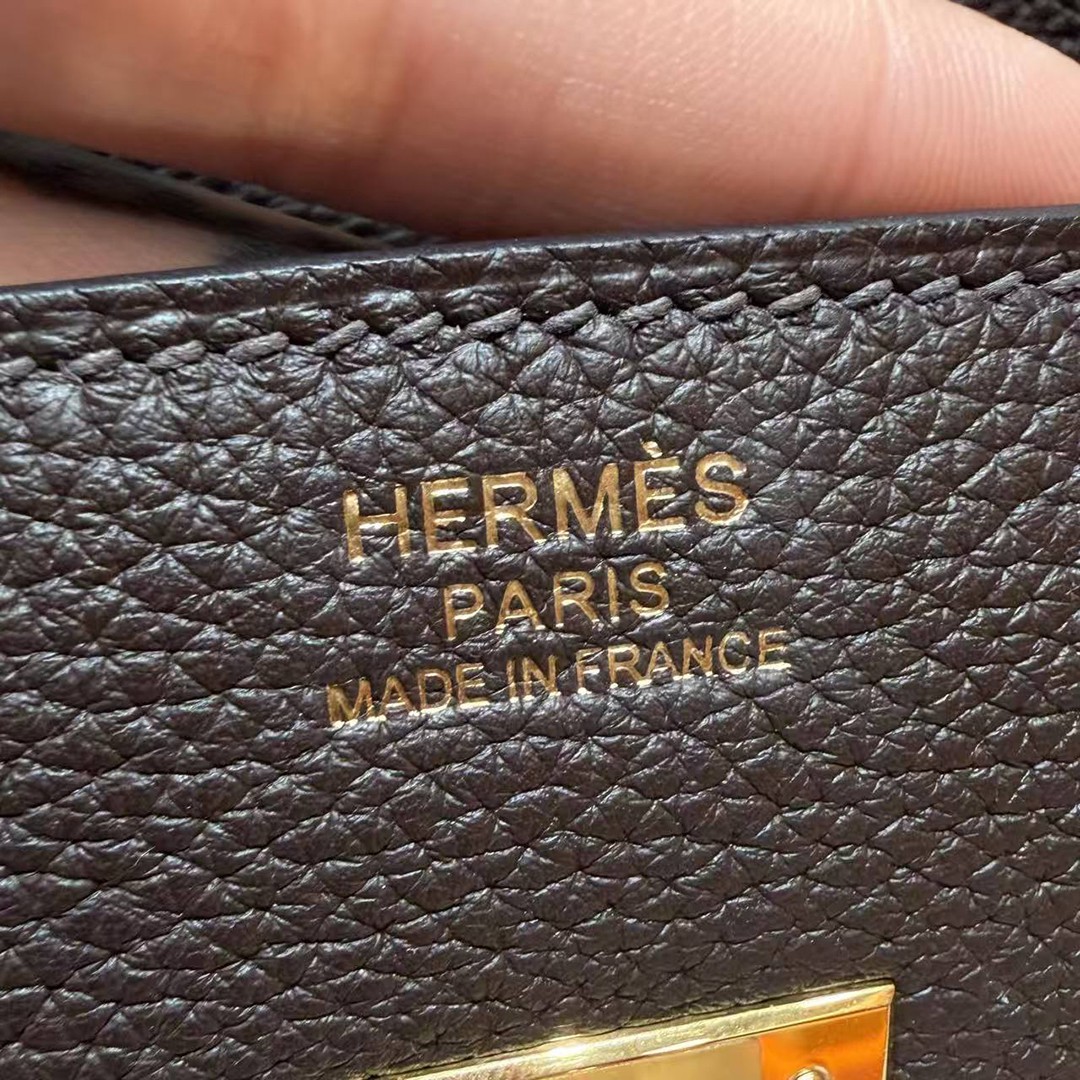 Hermes Birkin 35 Bag Handmade In Togo Calfskin Leather Gold Hardware 47 Chocolate - Image 5