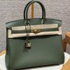 Hermes Birkin 35 Bag Handmade In Togo Calfskin Leather Gold Hardware 61 Olive Green