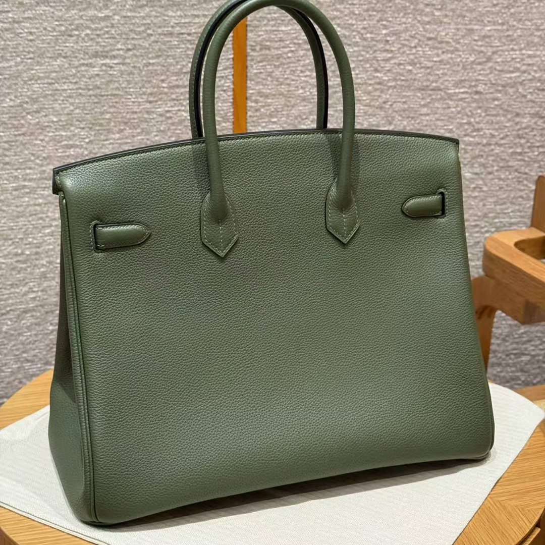 Hermes Birkin 35 Bag Handmade In Togo Calfskin Leather Gold Hardware 61 Olive Green - Image 2