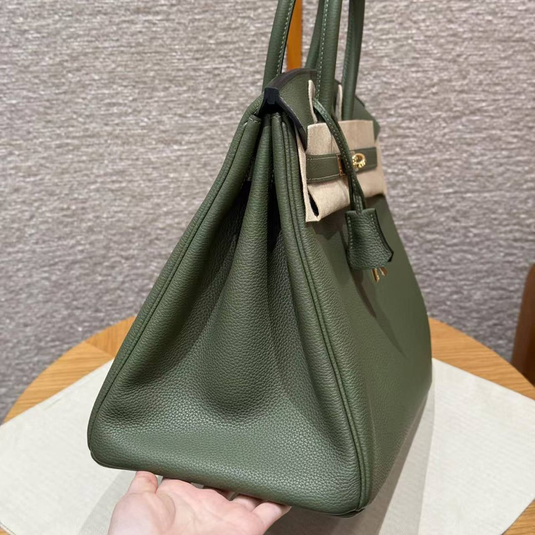 Hermes Birkin 35 Bag Handmade In Togo Calfskin Leather Gold Hardware 61 Olive Green - Image 20