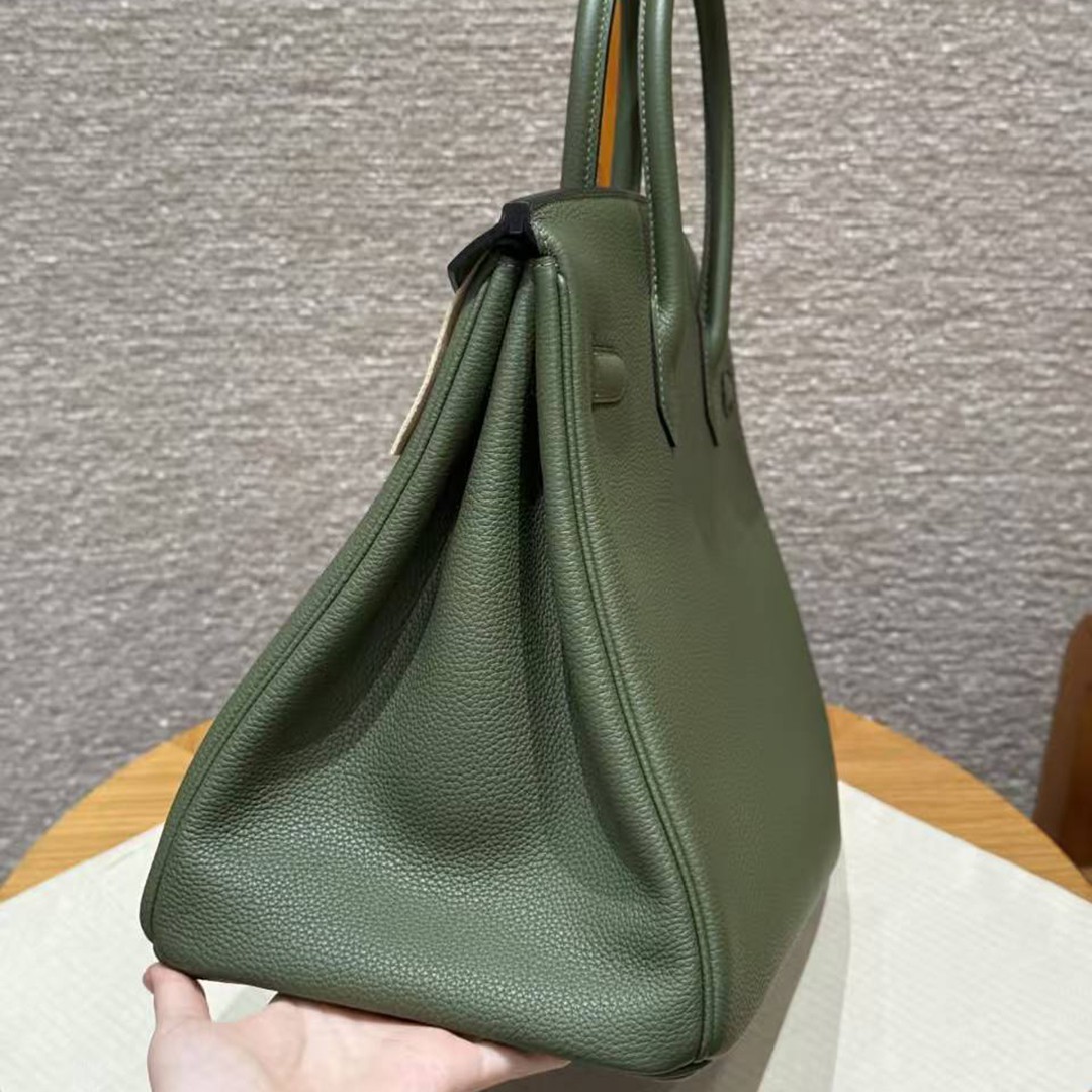 Hermes Birkin 35 Bag Handmade In Togo Calfskin Leather Gold Hardware 61 Olive Green - Image 19