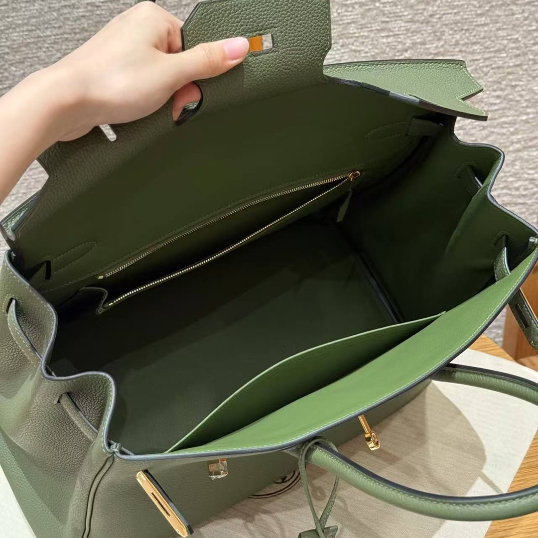 Hermes Birkin 35 Bag Handmade In Togo Calfskin Leather Gold Hardware 61 Olive Green - Image 17